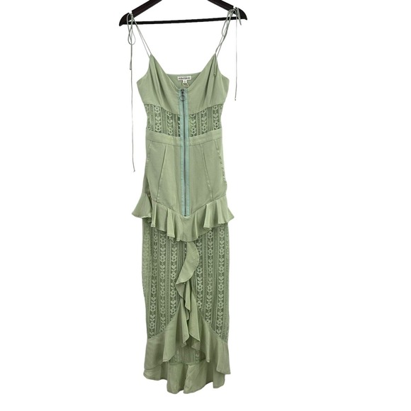 For Love &‎ Lemons Lovebird Lace Midi Dress Light Green Size S Ruffles New